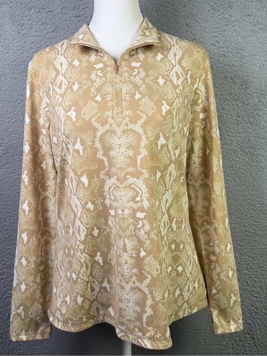 J Mclaughlin Tops - J Mclaughlin Top Womens Large Tan Quarter Zip Animal Print Catalina Cloth LS